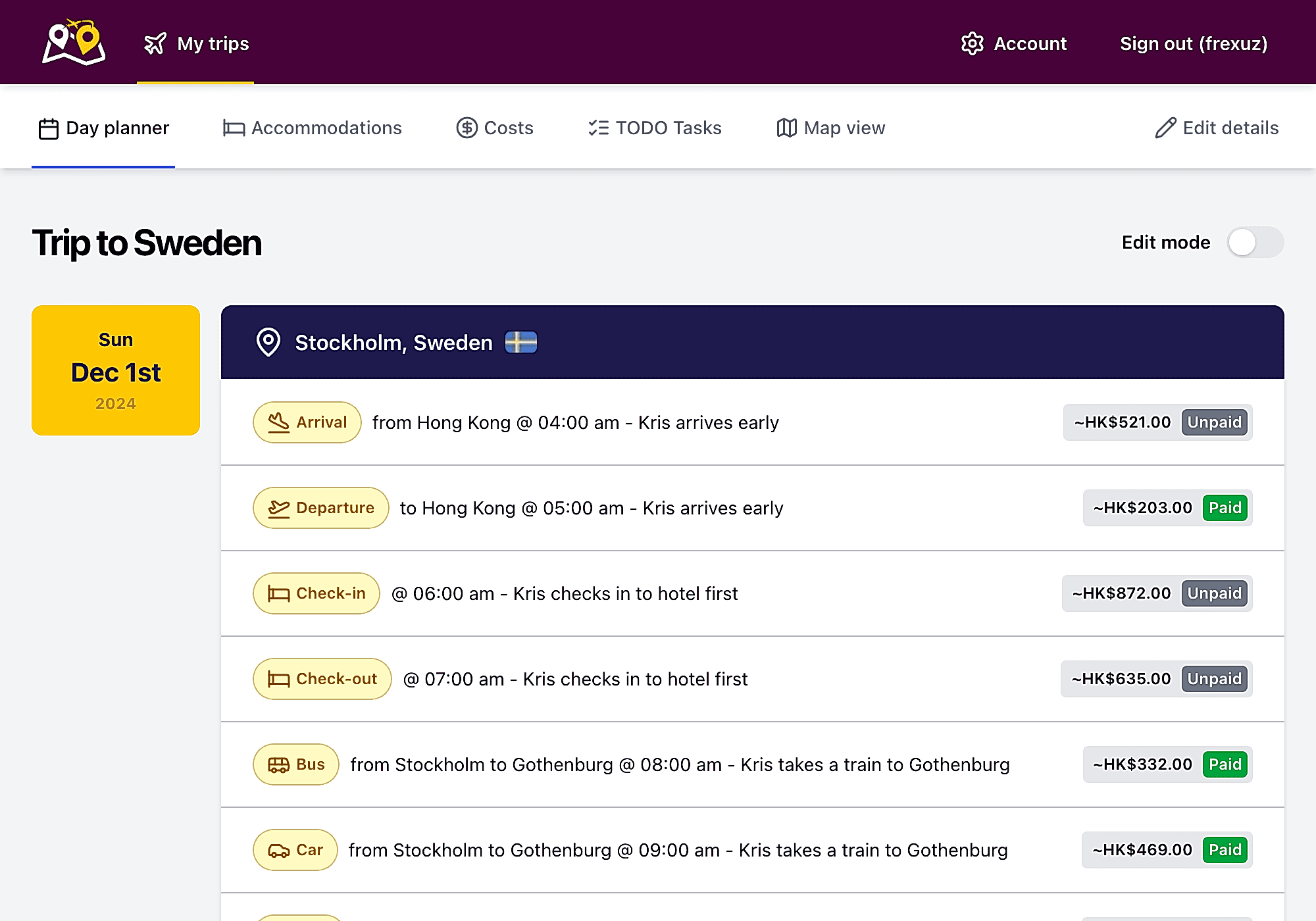 Planner.travel interface