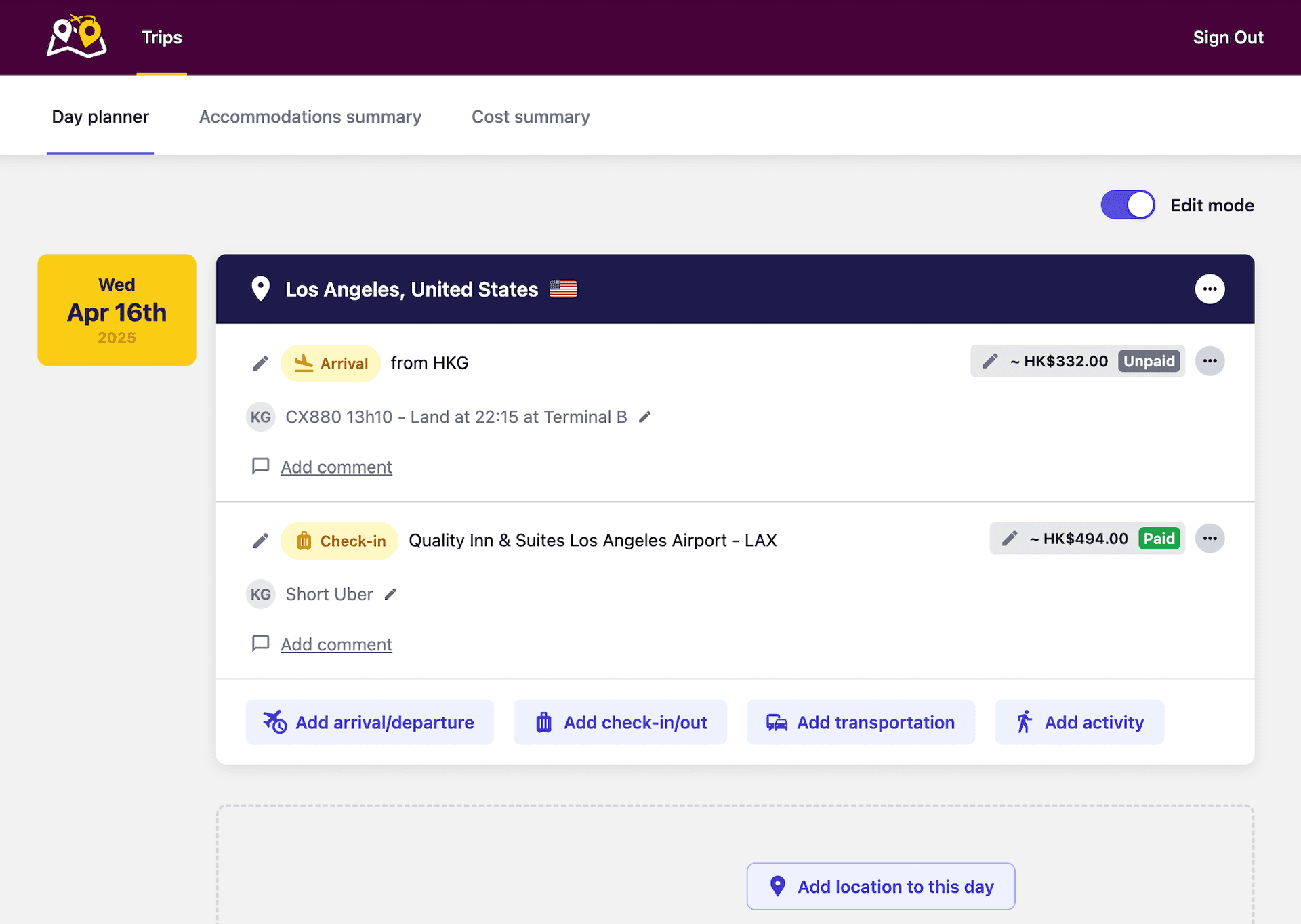 Planner.travel interface